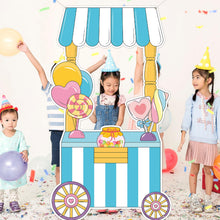Load image into Gallery viewer, Candy Shop Photo Booth Props Candy Truck Selfie Frame Backdrop Sweet Shoppe Photography Background Large Candies Cart Hanging Banner Sweet Theme Birthday Party Decor for Kids Party Supplies 64 x 36 In