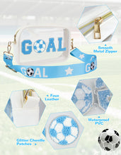 Load image into Gallery viewer, Clear Bag for World Soccer Cup 2026 Stadium Approved, Chenille Crossbody Fanny Pack for Stadium Events Concert Travel, Game Day Clear Purse with Shoulder Strap Gifts for Women Men (Light Blue-White)