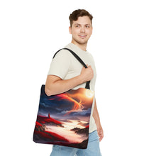 Load image into Gallery viewer, Waves Red Skies Series #2 Tote Bag AI Artwork 100% Polyester