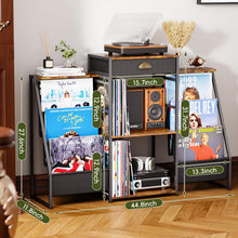 Load image into Gallery viewer, JunVpic Record Player Stand with Vinyl Storage – Record Table with Holder,6-Bin Vinyl Storage Rack & Drawer, Dual Side Display Shelves,Holds 200+ Albums,Turntable Stand for Living Room,Bedroom (Brown)
