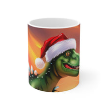 Load image into Gallery viewer, Dinosaur Raptor Rocks Christmas Santa Red Hat Ceramic Mug 11oz Design #1 Wrap-a-round