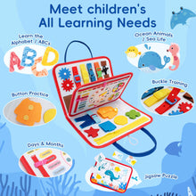 Load image into Gallery viewer, Jololino Busy Book for Toddlers - Montessori Sensory Toys for Travel, 4-Page Fine Motor Activity Board Gift for Boys & Girls (Ocean)