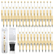Load image into Gallery viewer, DASTTUIS 150 Pieces DIY Beadable Pen Kit – 50 Plastic Ballpoint Pens with Refills & Bags – School Supplies, Office Accessories & Decorative Items for Students & Teachers (Gold)