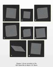 Load image into Gallery viewer, AccuQuilt GO! Qube Mix and Match 10 Inch Block with 8 Basic Cut Quilting Shapes, 2 Cutting Mats, Videos, Storage Box, and 14 Pattern Booklet