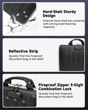 Load image into Gallery viewer, DOZAWA Fireproof Document Box, Hard Case Document Organizer with Lock, 13 Pockets Accordion File Folder with Reflective Strip, Waterproof Safe Box for Important Documents & Valuables Storage, Black