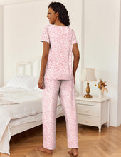 Load image into Gallery viewer, Ekouaer 2 Piece Womens Pajamas Short Sleeve Top and Long Pants Pjs Set Printed Sleepwear with Pocket Valentine's Day Gift Rose Pink Leopard XX-Large