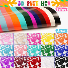 Load image into Gallery viewer, TECKWRAP 3D Puff Vinyl Heat Transfer Vinyl Sheets, 15 Sheets 12"x10" Iron-on Vinyl for T-Shirts, Clothes, Bags and More, Compatible with Most Cutter Machines, Easy to Cut & Weed