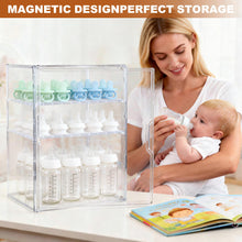 Load image into Gallery viewer, GRETJOB Baby Bottle Organizer, 3-Tier Adjustable Clear Acrylic Storage Station with Drawer & Magnetic Door for Countertop/Cabinet, Holds Bottles, Nipples, Pump Parts, Food Jars