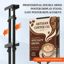 Load image into Gallery viewer, TZDTMEOS Poster Stand, Adjustable Height Up to 75", Double-Sided Heavy Duty Pedestal Sign Holder, Floor Standing Sign Holder Banner Stand with Shock-absorbing Base for Display, for Board and Foam, Black