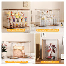 Load image into Gallery viewer, YOAEAILY 2026 New Acrylic Display Case for Collectibles with Lights , Upgraded Acrylic and Wooden 4 Tiers Figures Display Box with Magnetic Door, 14.2"x 10.65"x 8.6" Showcase Storage Box