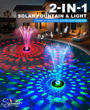 Load image into Gallery viewer, Solar Pool Fountain with Light Show,2026 Upgraded Large Solar Pool Water Fountain, 2 Spray Modes Floating Pool Fountain for Above Ground Pool,Solar Floating Fountain Pump for Pool Pond(White)-1PK