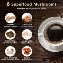 Load image into Gallery viewer, Mushroom Coffee, 6 Adaptogenic Mushrooms with Lion's Mane, Cordyceps, Turkey Tail & More, Instant Mushroom Coffee for Focus, Energy, Immune & Digestion Support