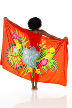 Load image into Gallery viewer, SHU-SHI Sarong for Women Hand-Painted Floral Pareo Beach Cover Up with Coconut Clip for Swimsuits & Resort Vacations Orange