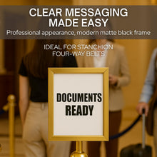 Load image into Gallery viewer, 4PCS Gold 8.5x11 Stanchion Sign Holder – Vertical Poster Display Frames for Floor Standing Holder Stand Business Store Sign Holders Pedestal Advertising Stand for Indoor Outdoor Use