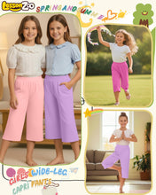 Load image into Gallery viewer, LessonZoo 3 Pack Girls' Capri Pants with Pockets Wide Legs Elastic Waist Capris Yoga Workout Lounge Pants Casual Sweatpants(Pink, Lavender, Peach Pink,13-14 Years)