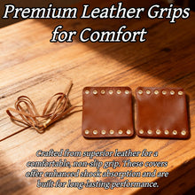 Load image into Gallery viewer, CQnodoit 4 PCS Flat Leather Motorcycle Grip Covers Brown and Black Handlebar Protectors with Adjustable Straps Universal Anti-Slip Handle Gloves for Most Bikes