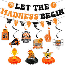 Load image into Gallery viewer, Madness Basketball Patry Decorations Let The Madness Begin Banner College Basketball Hanging Swirls Madness Basketball Themed Honeycomb for College Party Supplies Home Decor