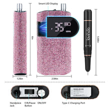 Load image into Gallery viewer, Professional Nail Drill Machine, Lavinda 35000RPM Electric Nail File for Acrylic Gel Nails, Cordless Portable Nail Drill Kit with Coreless Motor, Manicure Pedicure Shape Tools (Diamond, Pink)