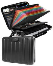 Load image into Gallery viewer, DOZAWA Fireproof Document Box, Hard Case Document Organizer with Lock, 13 Pockets Accordion File Folder with Reflective Strip, Waterproof Safe Box for Important Documents & Valuables Storage, Black