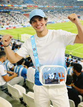 Load image into Gallery viewer, Clear Bag for World Soccer Cup 2026 Stadium Approved, Chenille Crossbody Fanny Pack for Stadium Events Concert Travel, Game Day Clear Purse with Shoulder Strap Gifts for Women Men (Light Blue-White)