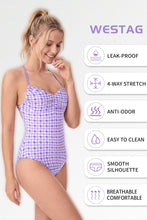 Load image into Gallery viewer, westag Period Swimsuit Women's One Piece Menstrual Leakproof Ruched V-Neck Swimwear Backless Bathing Suit for Teens Girls Purple M