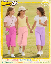 Load image into Gallery viewer, LessonZoo 3 Pack Girls' Capri Pants with Pockets Wide Legs Elastic Waist Capris Yoga Workout Lounge Pants Casual Sweatpants(Pink, Lavender, Peach Pink,13-14 Years)