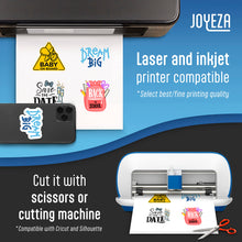 Load image into Gallery viewer, JOYEZA Premium Printable Vinyl Sticker Paper for Inkjet Printer - 25 Sheets Glossy White Waterproof, Dries Quickly Vivid Colors, Holds Ink well - Inkjet & Laser Printer