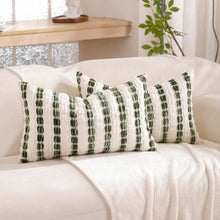 Load image into Gallery viewer, Yamminess Pillow Covers 20x12 Set of 2 Dark Green Striped Throw Pillow Covers Chenille Decorative Pillows Square Cushion Cover for Sofa Couch Bed Living Room Winter Decoratives.