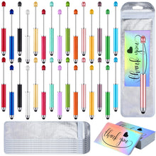 Load image into Gallery viewer, Engrowtic 90 Pcs Beadable Pens Kit, Include 30 Pcs 2 in 1 Plastic Stylus Beadable Pens Foil Thank You Cards with 30 Resealable Packaging Bags for School Office Party Supply Gifts