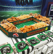 Load image into Gallery viewer, Tosstuki Large Football Party Supplies Kit Food Serving Tray 31 x 39 in Snack Holder Stadium Shape Table Centerpiece for Football Birthday Game Day Sports Event Celebrations Favors