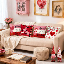 Load image into Gallery viewer, YOSICHY Valentines Decorations-Valentine Pillow Covers 18x18 Set of 4, Pink Red Hearts Be My Valentine Throw Outdoor Pillow Covers Anniversary Wedding Cushion Case for Home Sofa Couch Décor