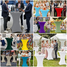 Load image into Gallery viewer, Moosfor Spandex Cocktail Table Covers 2 Pack, Elastic Fitted Stretch Table Cloth, Round High Top Tablecloths for Bar, Party, Pub, Wedding & Banquet (Black, 32x43 Inch)