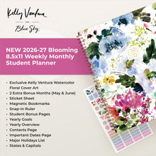 Load image into Gallery viewer, Blue Sky Kelly Ventura 2026-2027 Weekly and Monthly Academic Year Student Planning Calendar, July 2026 - June 2027, 8.5" x 11", Flexible Cover, Wirebound, Laminated Tabs, Storage Pocket, Magnetic & Snap In Book Marks, Includes Stickers, Blooming