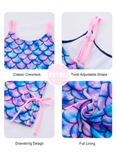 Load image into Gallery viewer, Mermaid Swimsuit for Girls Size 7-8 Adjustable Strap Drawstring Tankini Bathing Suits with Pocket Boyshorts Summer Modest Beach Swimwear Sets