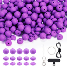Load image into Gallery viewer, 160pcs Silicone Beads - 15mm Classic Purple with Loose Spacer Lentil Beads for Keychain Making Kit, Bracelet Making and Pens