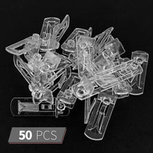 Load image into Gallery viewer, Rierdge 50 Pcs Plastic Locking Shelf Pins 6mm, 5/8 Clear Plastic Locking Shelf Support Peg Clips for 6mm Diameter Peg Hole & 5/8 Inch Cabinet Shelf