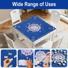 Load image into Gallery viewer, GreenD Mahjong Mat for Table 31.5"x31.5" Rubber American Mahjong Mat with Rules, Non Slip Noise Reduction Game Table Cover with Dice for Mahjong, Poker, Board, Card, Tile Games (Blue)