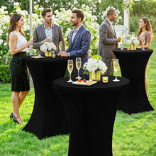 Load image into Gallery viewer, Moosfor Spandex Cocktail Table Covers 2 Pack, Elastic Fitted Stretch Table Cloth, Round High Top Tablecloths for Bar, Party, Pub, Wedding & Banquet (Black, 32x43 Inch)