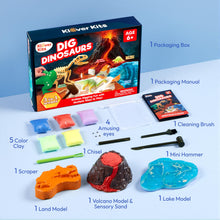 Load image into Gallery viewer, Klever Kits 3-in-1 Dinosaur Fossil Digging Kit STEM Learning Toys with Glow in The Dark Dinosaurs and Sensory Play Sand, DIY Your Own Dinosaur with 5 Color Clay, Gift for Kids Aged 6+ by Jova