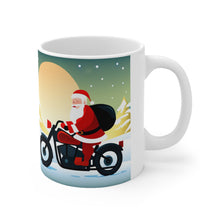 Load image into Gallery viewer, Moonlight Motorcycling Santa 11 oz Ceramic Mug Package Delivery Wrap-a-round #3