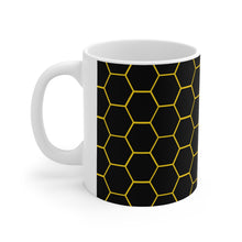 Load image into Gallery viewer, Beehive Honeycomb Pattern Yellow & Black Ceramic Mug 11oz Design Wrap-a-round