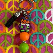 Load image into Gallery viewer, Halloween pumpkin keychain with orange Custom Handmade Bead Bar About 3" Long