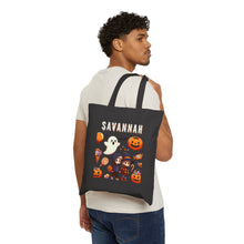 Load image into Gallery viewer, Custom Customize Trick-or-Treat Halloween Kids Hoodie Cotton Canvas Tote Bag 15" x 16" Spooky Ghost, Jack-O-Lantern,  Candy Cones Candy