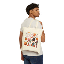 Load image into Gallery viewer, Trick-or-Treat Halloween Kids Witch Bride Cotton Canvas Tote Bag 15" x 16" Spooky Ghost, Jack-O-Lantern,  Candy Cones Candy