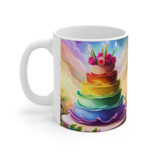 Load image into Gallery viewer, Happy Birthday Rainbow Cake Celebration #32 Ceramic 11oz Mug AI-Generated Artwork