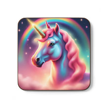 Load image into Gallery viewer, Retro Rainbow Unicorns #52 Hardboard Back AI-Enhanced Beverage Coasters