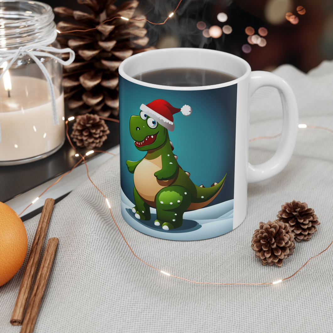 Personalized Dinosaur Raptor Rocks Christmas Santa Red Hat Ceramic Mug 11oz Design #5 Custom