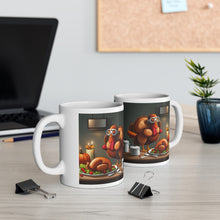 Load image into Gallery viewer, Thanksgiving Too Stuffed Candlelight Turkey All Dressed up and Nowhere to Go Ceramic Mug 11oz Left right
