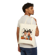 Load image into Gallery viewer, Trick-or-Treat Halloween Kids Bats Cowboy & Cowgirl Cotton Canvas Tote Bag 15" x 16" Spooky Ghost, Jack-O-Lantern,  Candy Cones Candy