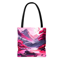 Load image into Gallery viewer, Mountain Love the Pink Heart Series #3 Tote Bag AI Artwork 100% Polyester